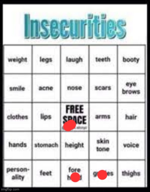 i really just dont care what i look like mostly | image tagged in insecurities bingo | made w/ Imgflip meme maker