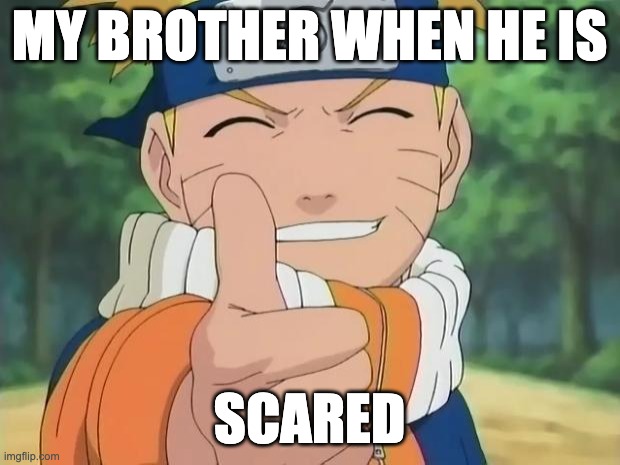 naruto thumbs up | MY BROTHER WHEN HE IS; SCARED | image tagged in naruto thumbs up | made w/ Imgflip meme maker