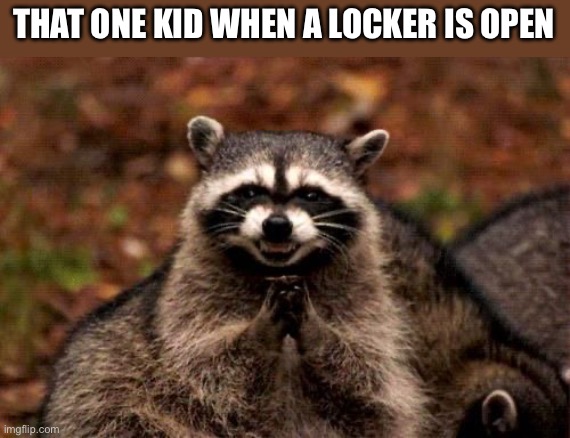 If you know, you know. | THAT ONE KID WHEN A LOCKER IS OPEN | image tagged in evil raccoon blank,funny memes | made w/ Imgflip meme maker