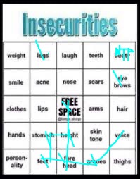 insecurities bingo | image tagged in insecurities bingo | made w/ Imgflip meme maker