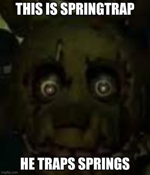 THIS IS SPRINGTRAP; HE TRAPS SPRINGS | image tagged in springtrap | made w/ Imgflip meme maker