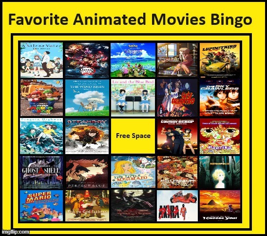 favorite animated movies bingo Blank Meme Template