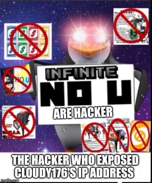 Infinite No U | ARE HACKER THE HACKER WHO EXPOSED CLOUDY176'S IP ADDRESS | image tagged in infinite no u | made w/ Imgflip meme maker