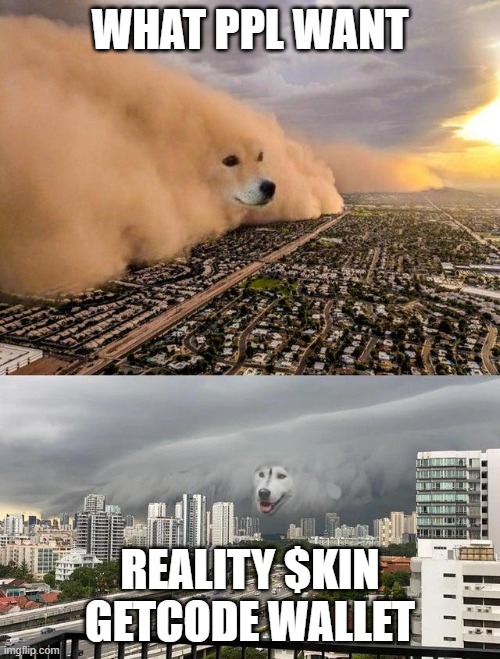 KIN DUST | WHAT PPL WANT; REALITY $KIN GETCODE WALLET | image tagged in dust storm 2 panels | made w/ Imgflip meme maker