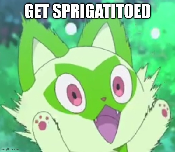 Sprigatito shocked | GET SPRIGATITOED | image tagged in sprigatito shocked | made w/ Imgflip meme maker