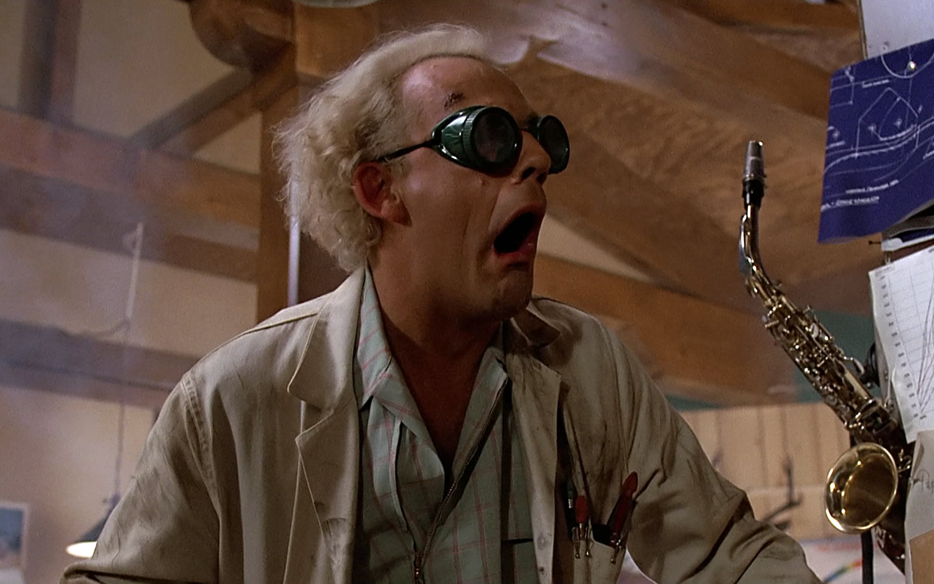 Crazy Doc Emmet Brown with welding goggles Blank Meme Template