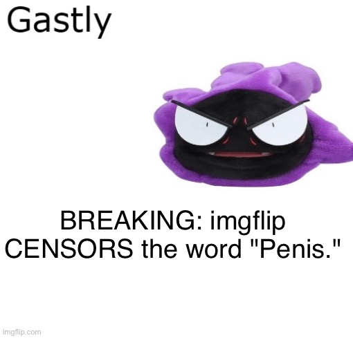 Gastly | BREAKING: imgflip CENSORS the word "Penis." | image tagged in gastly | made w/ Imgflip meme maker