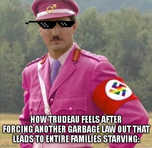 we're so cooked | HOW TRUDEAU FEELS AFTER FORCING ANOTHER GARBAGE LAW OUT THAT LEADS TO ENTIRE FAMILIES STARVING: | image tagged in justin pierre james trudeau canada prime minister dictator | made w/ Imgflip meme maker