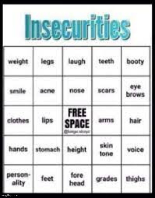 the hell is this | image tagged in insecurities bingo | made w/ Imgflip meme maker