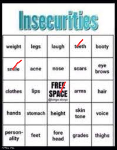 I'm pretty healthy | image tagged in insecurities bingo | made w/ Imgflip meme maker