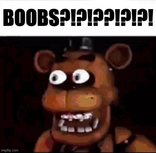 Shocked Freddy Fazbear | BOOBS?!?!??!?!?! | image tagged in shocked freddy fazbear | made w/ Imgflip meme maker