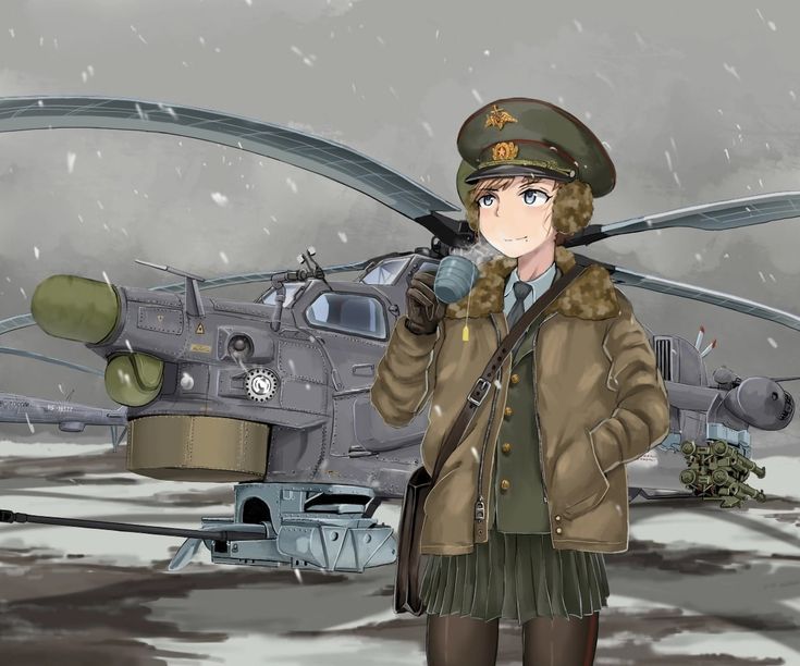 Russki girl drinking tea next to a Mi-28 Blank Meme Template