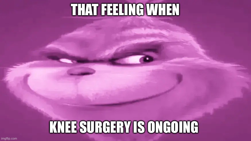 PINK grinch | THAT FEELING WHEN; KNEE SURGERY IS ONGOING | image tagged in pink grinch | made w/ Imgflip meme maker