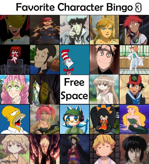 favorite character bingo 3 | image tagged in character bingo 3,favorites,anime,video games,movies,cartoons | made w/ Imgflip meme maker