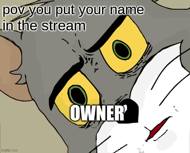 he he he | pov you put your name; in the stream; OWNER | image tagged in memes,unsettled tom | made w/ Imgflip meme maker