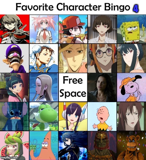 favorite character bingo 4 | 4 | image tagged in favorite character bingo 4,bingo,video games,cartoons,movies,anime | made w/ Imgflip meme maker