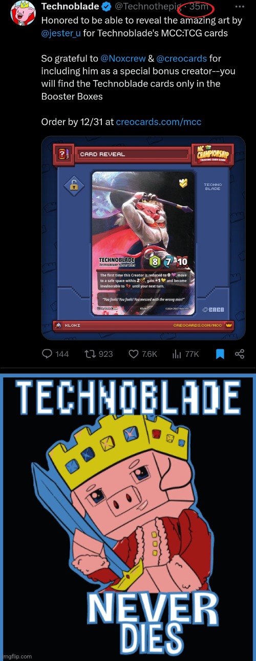 image tagged in technoblade never dies | made w/ Imgflip meme maker