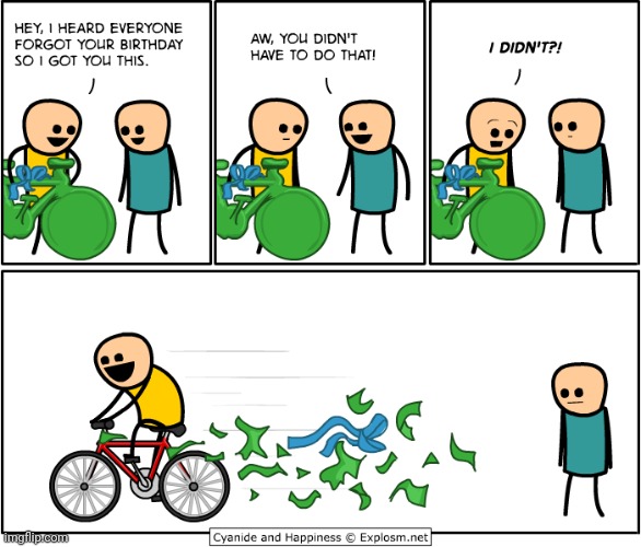 Bike present | image tagged in cyanide and happiness,bike,bicycle,present,comics,comics/cartoons | made w/ Imgflip meme maker