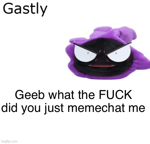 Gastly | Geeb what the FUCK did you just memechat me | image tagged in gastly | made w/ Imgflip meme maker