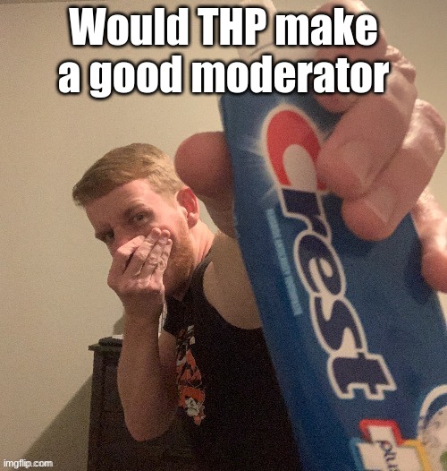 Moderator test 1 | Would THP make a good moderator | image tagged in thp toothpaste | made w/ Imgflip meme maker