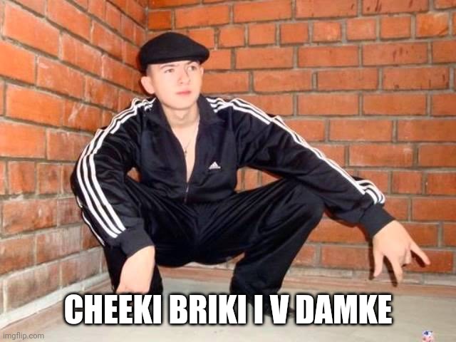 Slav Squat Cheeki Briki I v Damke Meme | CHEEKI BRIKI I V DAMKE | image tagged in slav squat,slav,memes,funny,russia,soviet union | made w/ Imgflip meme maker