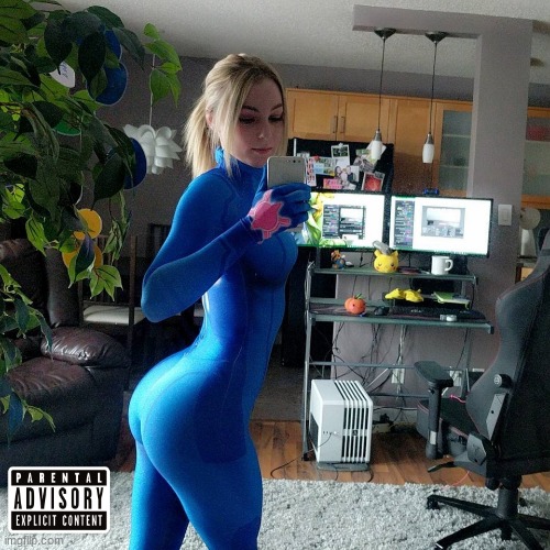 proof anything can be an album cover pt.2 | image tagged in samus aran,metroid,cosplay,big booty,album | made w/ Imgflip meme maker