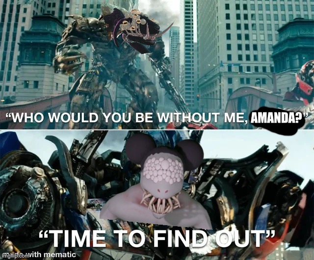 Prediction of how amanda the adventurer 3 would go out | AMANDA? | image tagged in amanda the adventuer,transformers | made w/ Imgflip meme maker