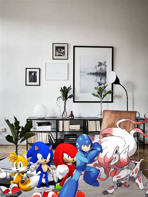 Hisuian Zoroark and Friends having a party in their house | image tagged in living room,pokemon,megaman,sonic the hedgehog,crossover | made w/ Imgflip meme maker