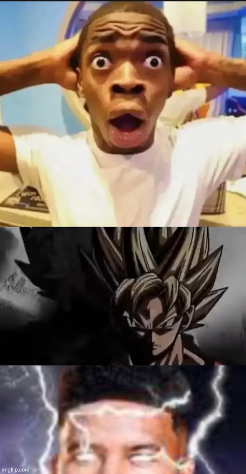 image tagged in surprised black guy,goku staring,low teir god kys cropped | made w/ Imgflip meme maker