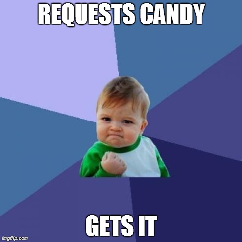 Success Kid Meme | REQUESTS CANDY GETS IT | image tagged in memes,success kid | made w/ Imgflip meme maker