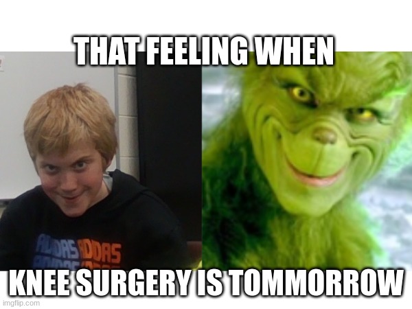 grinch and Riley Begley | THAT FEELING WHEN; KNEE SURGERY IS TOMMORROW | image tagged in the grinch,riley begley,knee surgery,funny,imitation | made w/ Imgflip meme maker