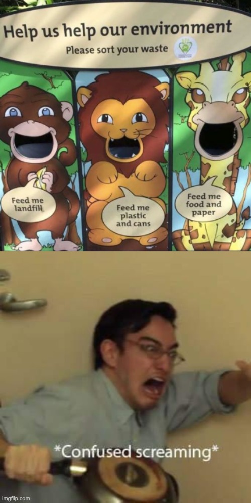 image tagged in filthy frank confused scream,animals,zoo,trash can | made w/ Imgflip meme maker