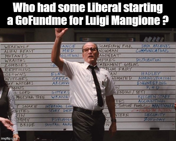 Luigi Mangione | Who had some Liberal starting a GoFundme for Luigi Mangione ? | image tagged in cabin the the woods | made w/ Imgflip meme maker