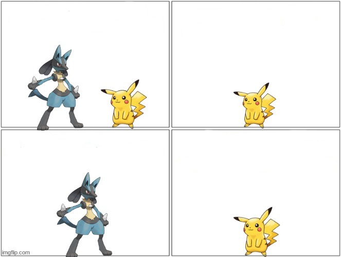 Lucario and Pikachu conversation template | image tagged in lucario,pikachu,conversation,template | made w/ Imgflip meme maker