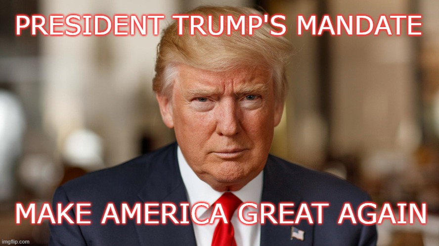 president Trump's mandate | PRESIDENT TRUMP'S MANDATE; MAKE AMERICA GREAT AGAIN | made w/ Imgflip meme maker