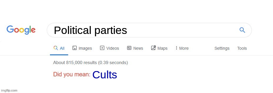 Am I wrong? | Political parties; Cults | image tagged in did you mean | made w/ Imgflip meme maker