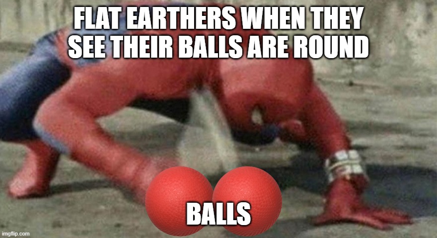 Spider man hammer | FLAT EARTHERS WHEN THEY SEE THEIR BALLS ARE ROUND; BALLS | image tagged in spider man hammer | made w/ Imgflip meme maker