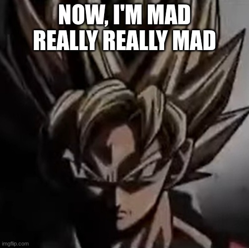 Mad goku meme | NOW, I'M MAD REALLY REALLY MAD | image tagged in mad goku meme | made w/ Imgflip meme maker