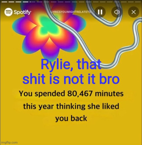 You spended 80,467 minutes | Rylie, that shit is not it bro | image tagged in you spended 80 467 minutes | made w/ Imgflip meme maker