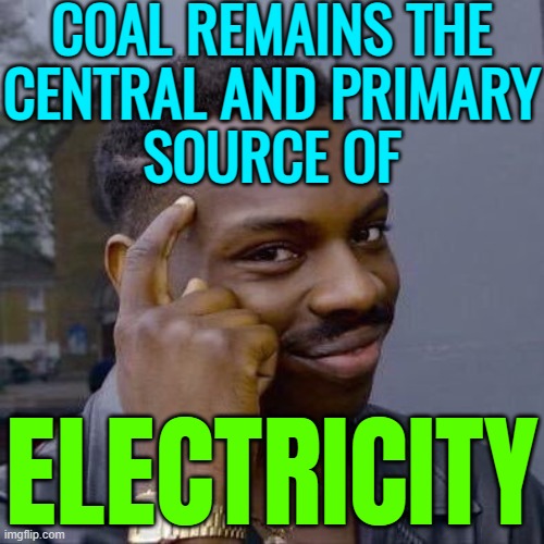 Coal Remains The Central And Primary Source Of Electricity | COAL REMAINS THE
CENTRAL AND PRIMARY
SOURCE OF; ELECTRICITY | image tagged in thinking black guy,coal,electricity,fossil fuel,climate change,renewable energy | made w/ Imgflip meme maker