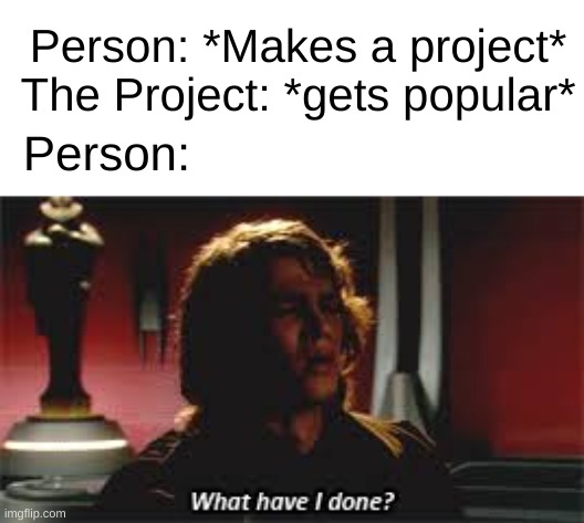 I mean, they made it | Person: *Makes a project*
The Project: *gets popular*; Person: | image tagged in what have i done,memes,true,ironic,why,stop reading the tags | made w/ Imgflip meme maker