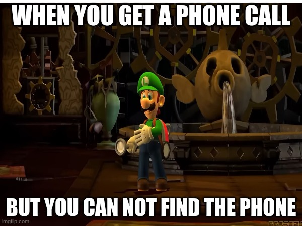 Phone call LMDM | WHEN YOU GET A PHONE CALL; BUT YOU CAN NOT FIND THE PHONE | image tagged in luigi | made w/ Imgflip meme maker