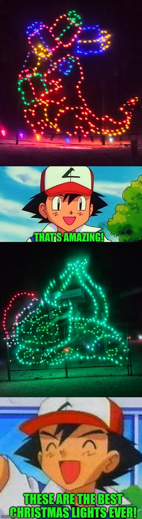 POKEMON CHRISTMAS! | THAT'S AMAZING! THESE ARE THE BEST CHRISTMAS LIGHTS EVER! | image tagged in pokemon,christmas,christmas lights,charmander,bulbasaur | made w/ Imgflip meme maker