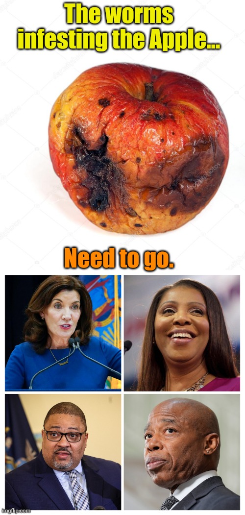 Rotten to the Core! | The worms infesting the Apple... Need to go. | image tagged in rotten apple | made w/ Imgflip meme maker