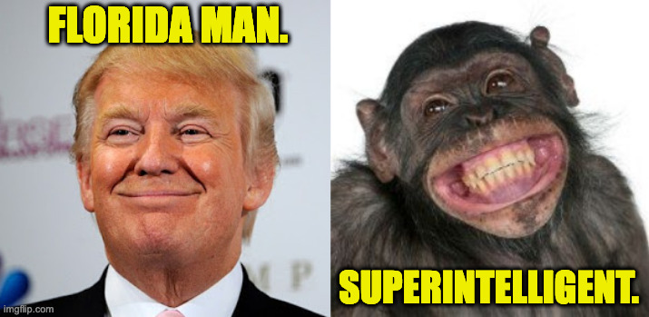 FLORIDA MAN. SUPERINTELLIGENT. | image tagged in donald trump approves,grinning chimp | made w/ Imgflip meme maker