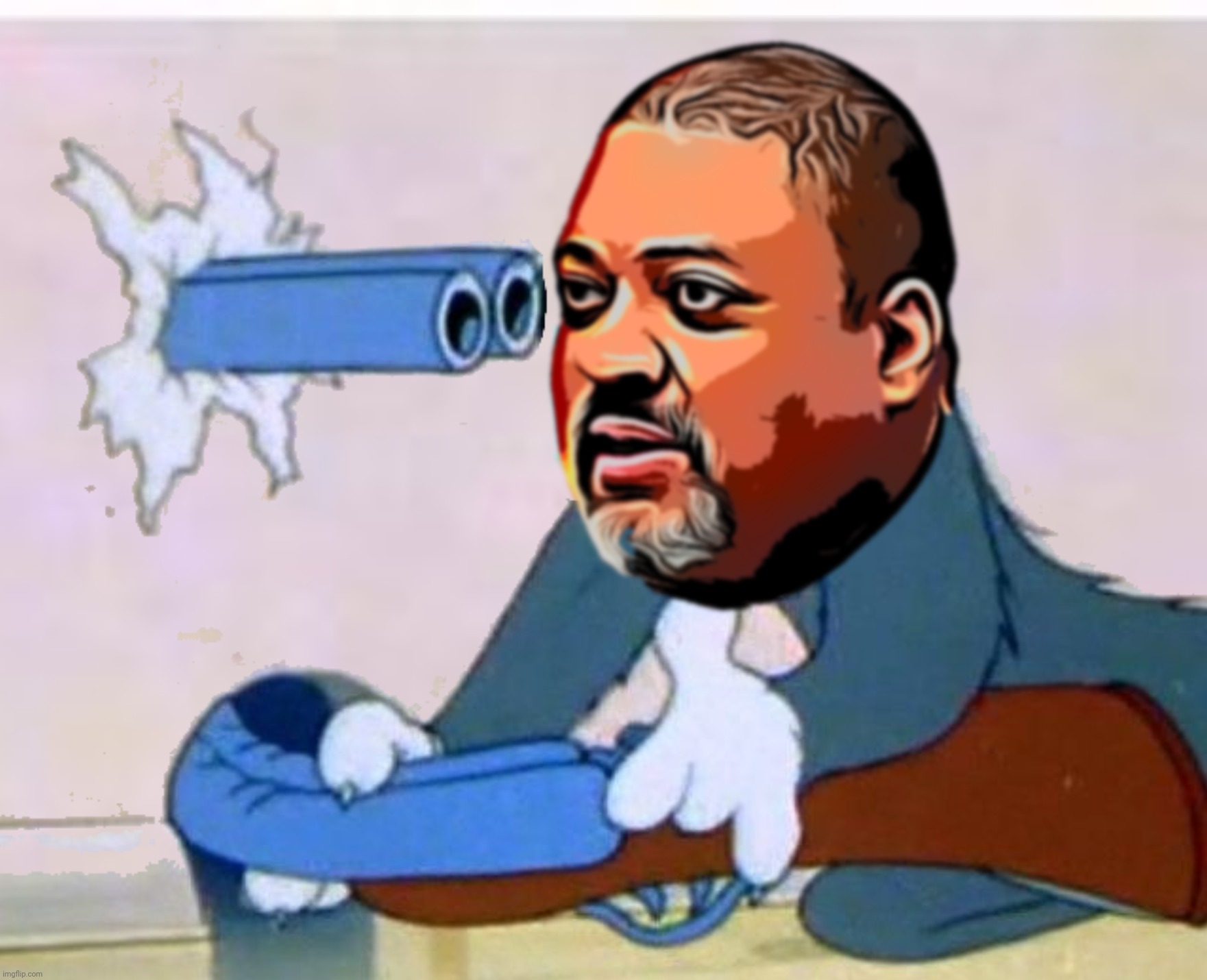 It comes as no surprise to me he is his own worst enemy | image tagged in bad photoshop,alvin  bragg,loser,tom and jerry | made w/ Imgflip meme maker