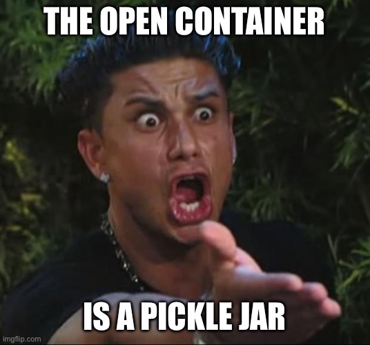 DJ Pauly D Meme | THE OPEN CONTAINER IS A PICKLE JAR | image tagged in memes,dj pauly d | made w/ Imgflip meme maker