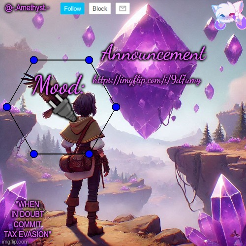 @-.Amethyst.- announcement template | https://imgflip.com/i/9d7umy; 🔌 | image tagged in - amethyst - announcement template | made w/ Imgflip meme maker