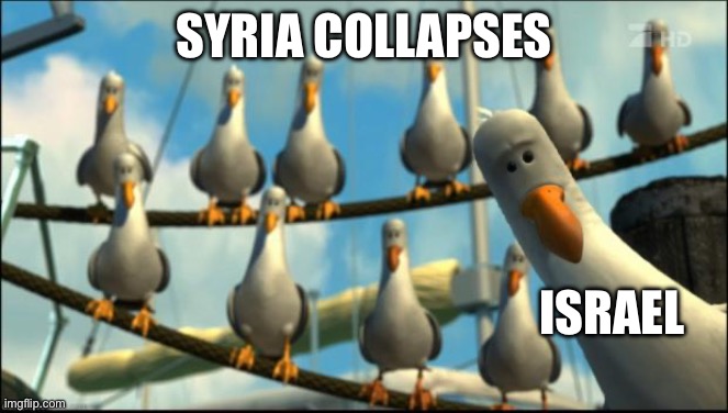 Mine | SYRIA COLLAPSES; ISRAEL | image tagged in nemo seagulls mine | made w/ Imgflip meme maker