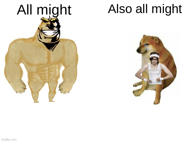 diffrent size | All might; Also all might | image tagged in memes,buff doge vs cheems | made w/ Imgflip meme maker